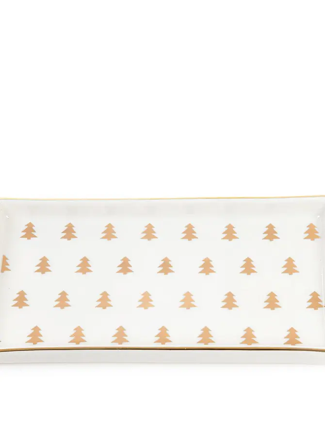 Półmisek TREEGO prostokątny złote choinki 21x11 cm