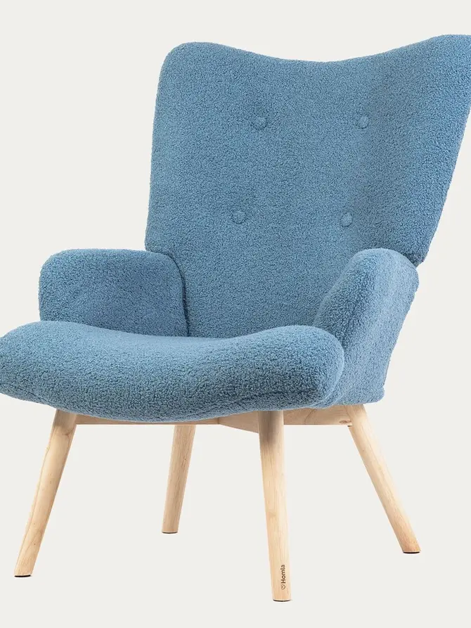 Fotel MOSS TEDDY BOUCLE w tkaninie TEDDY niebieski 70x55x95 cm