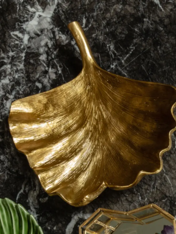 Taca GINGKO ozdobna złota 23x23x6