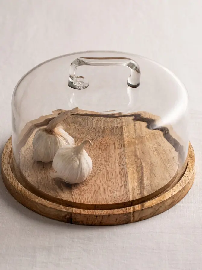 Patera WOOD COLONY okrągła ze szklanym kloszem 25x16 cm