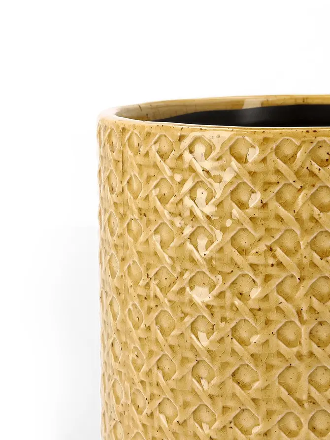 Osłonka RATTAN z motywem rattanu musztardowa 16x14.5 cm