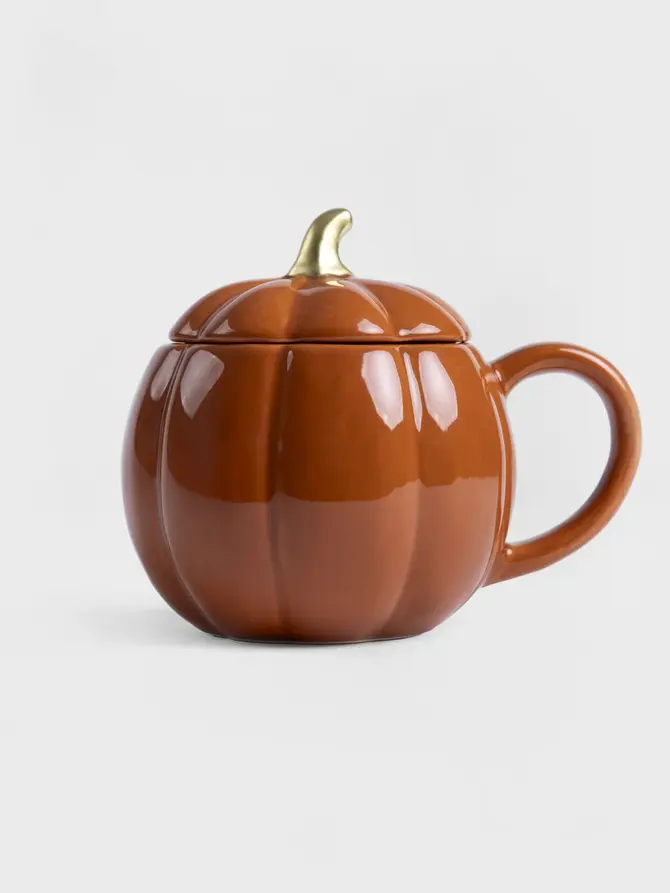 Kubek PUMPKIE w kształcie dyni z pokrywką pomarańczowy SHINY 0,6 l
