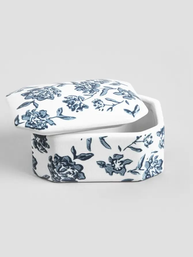 Pojemnik FLORAL HAMPTONS ceramiczny z niebieskim wzorem 14x10x7,5 cm