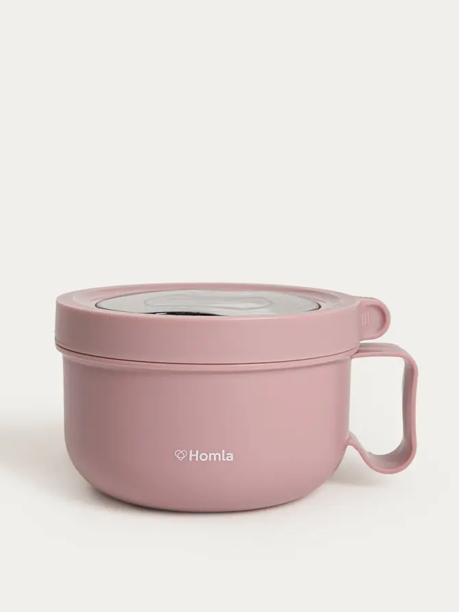 Lunchbox POPPIE z rączką okrągły różowy 850 ml