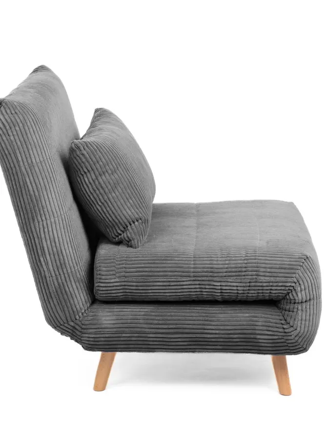 Sofa SOLACE 1-osobowa, z funkcją spania sztruksowa szara 83x91x84 cm