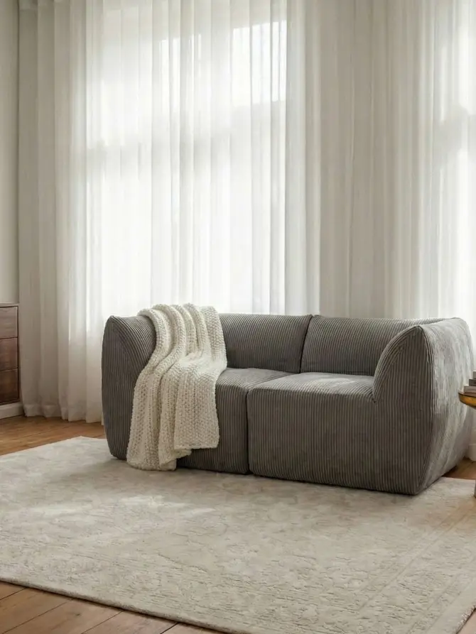 Sofa modułowa SVELA 2-osobowa szara piankowa sztruksowa 161x80x60,5 cm