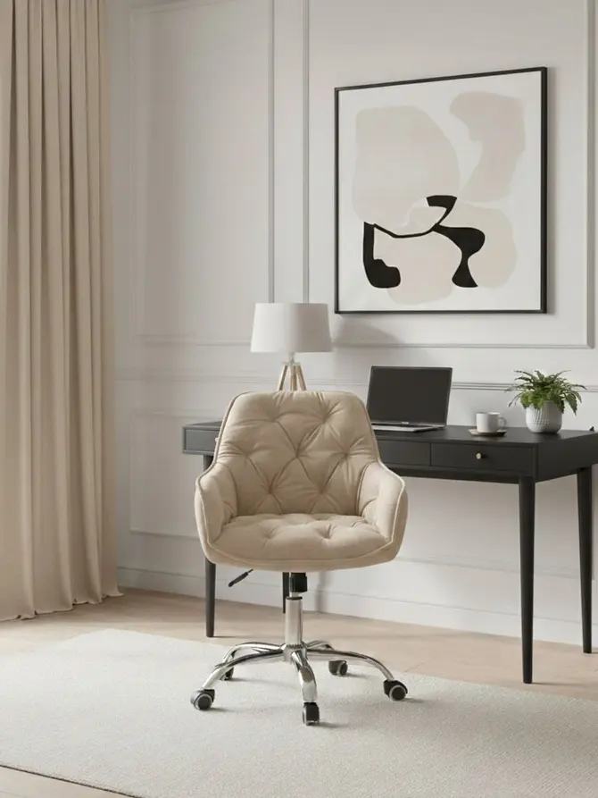Fotel FUSSY w tkaninie obrotowy beżowy 57x61x80-90 cm