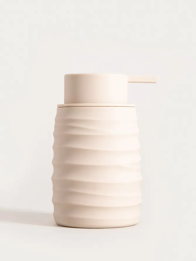 Dozownik TORUS z tłoczeniem beżowy 8,2x8,2x17 cm