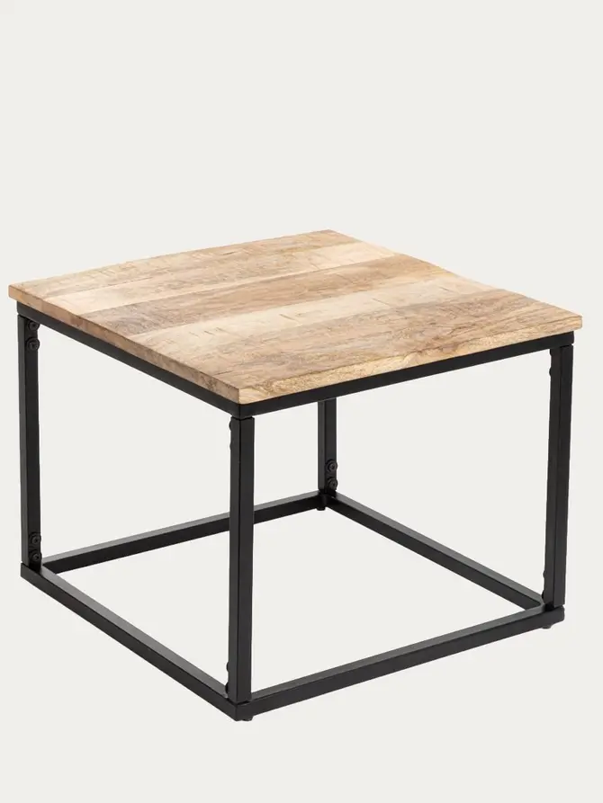 Zestaw stolików kawowych MAYA lite drewno mango + metal 110x60x45 cm/50x50x40cm