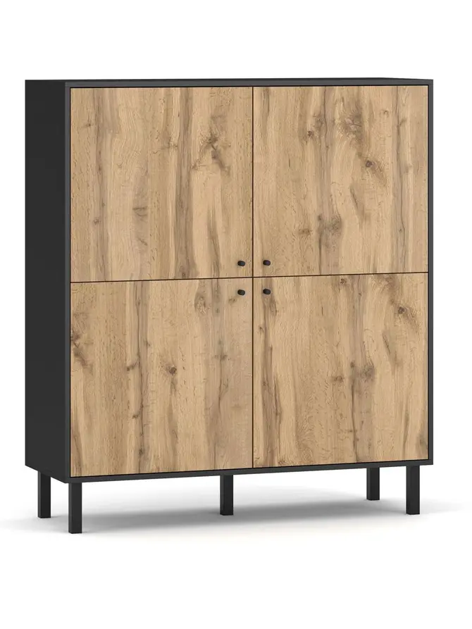 Komoda TIVOLI! czarna/dąb wotan 120x42x135 cm