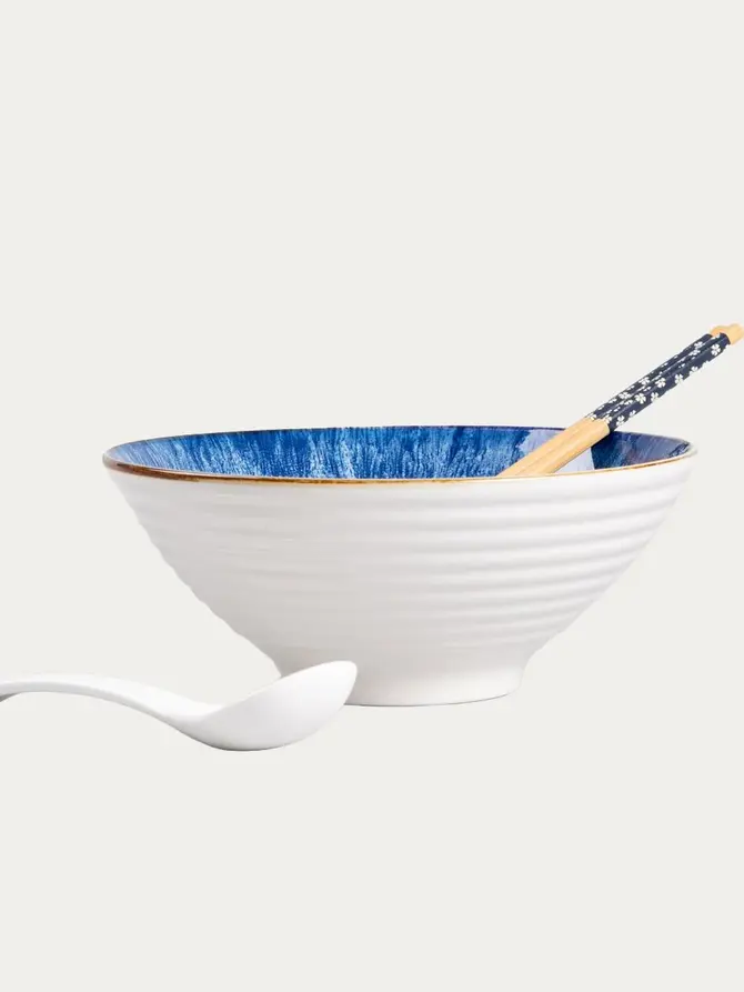 Zestaw do ramen SALADO niebieska z brązowym rantem 21 cm