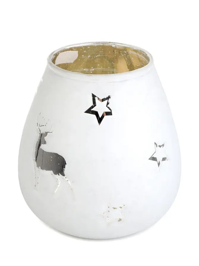 Lampion LUME z reniferem biały 13x15 cm