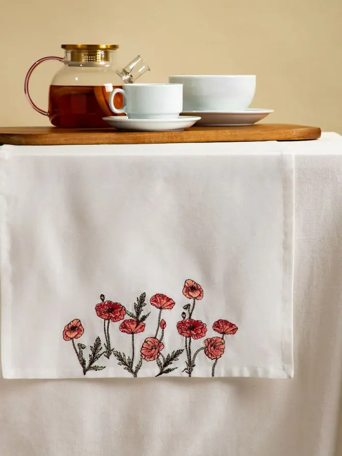 Bieżnik MEADOW FLOWERS z haftowanymi makami 40x160