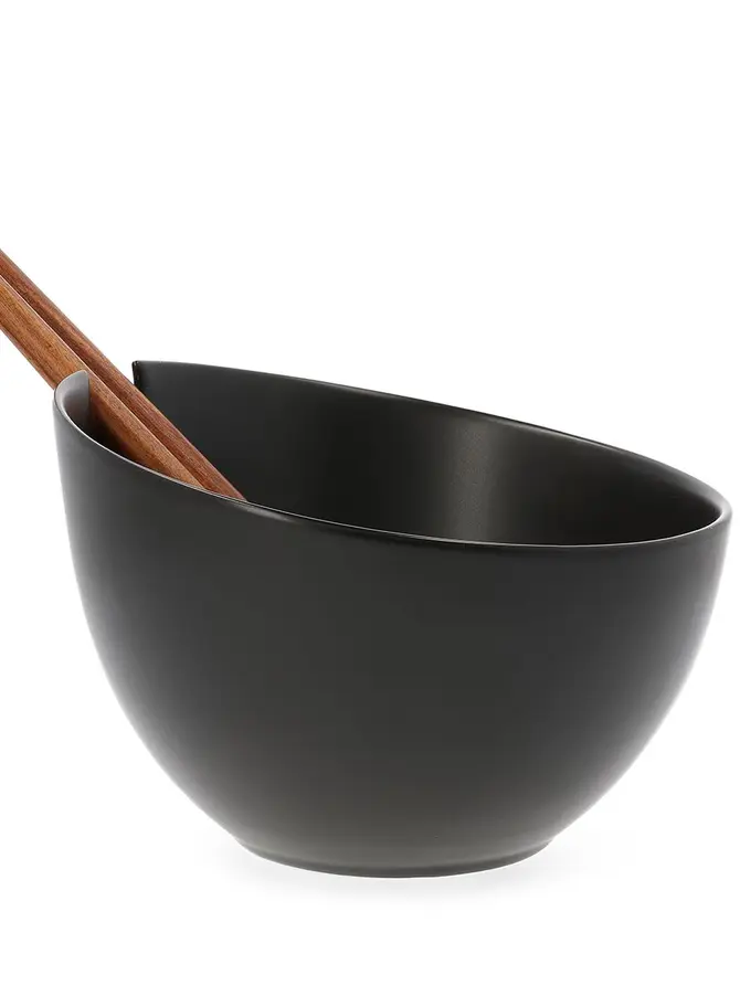 Misa MOOKA do sałat ceramiczna z przyborami czarna 24 cm