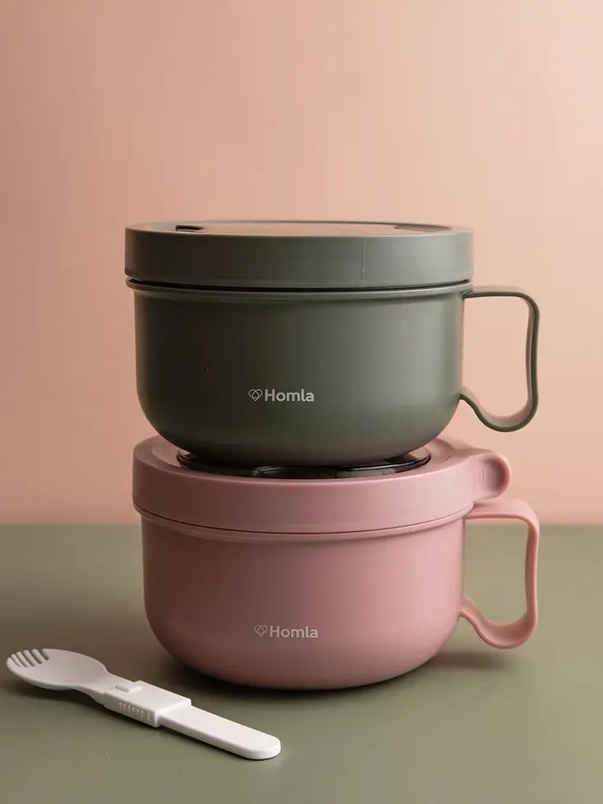 Lunchbox POPPIE z rączką okrągły khaki 850 ml