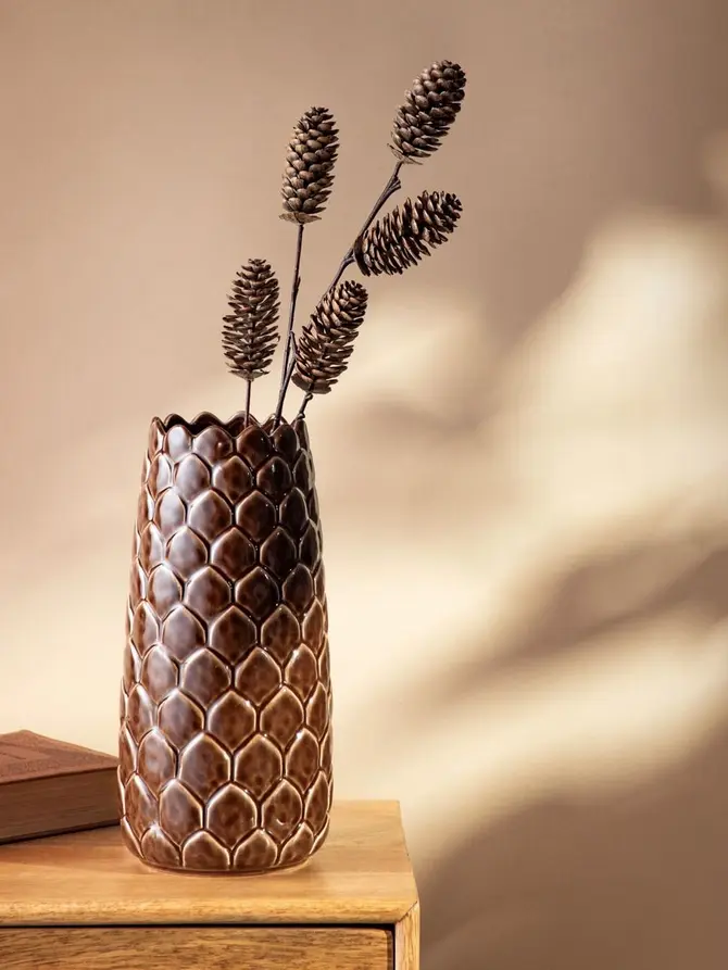Wazon PINECONE ceramiczny szyszka brązowy 28x13,5 cm