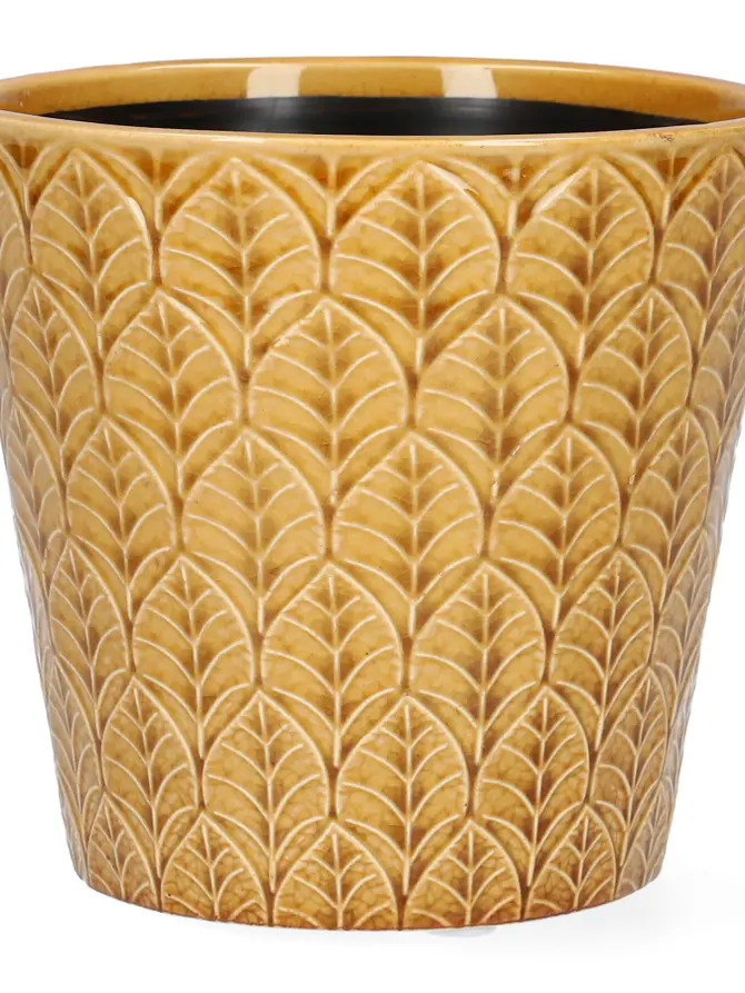 Osłonka na doniczkę SLANO ceramiczna musztardowa 13x13 cm