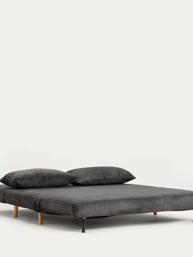 Sofa SOLACE 2-osobowa, z funkcją spania sztruksowa czarna 140x91x84 cm
