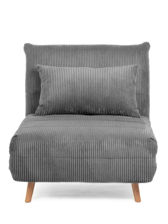 Sofa SOLACE 1-osobowa, z funkcją spania sztruksowa szara 83x91x84 cm