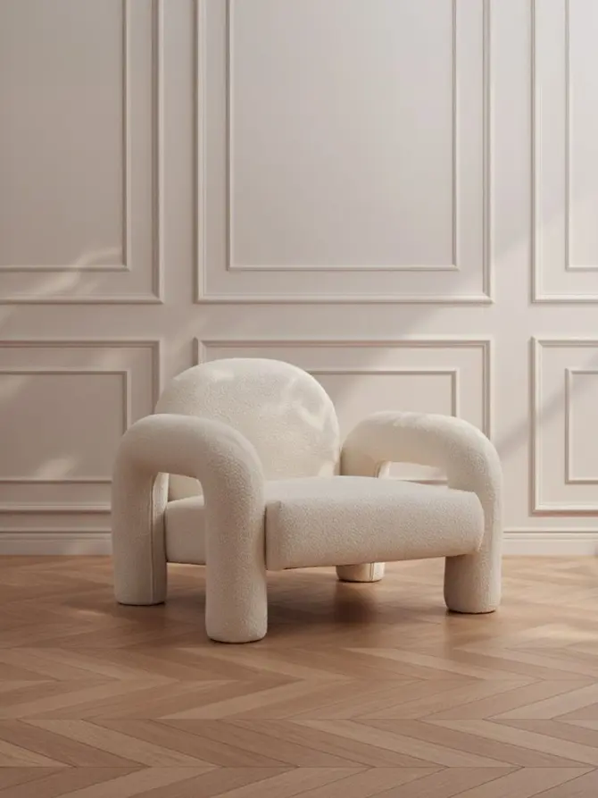 Fotel SEDIA w tkaninie TEDDY BOUCLÉ 95x88x70 cm