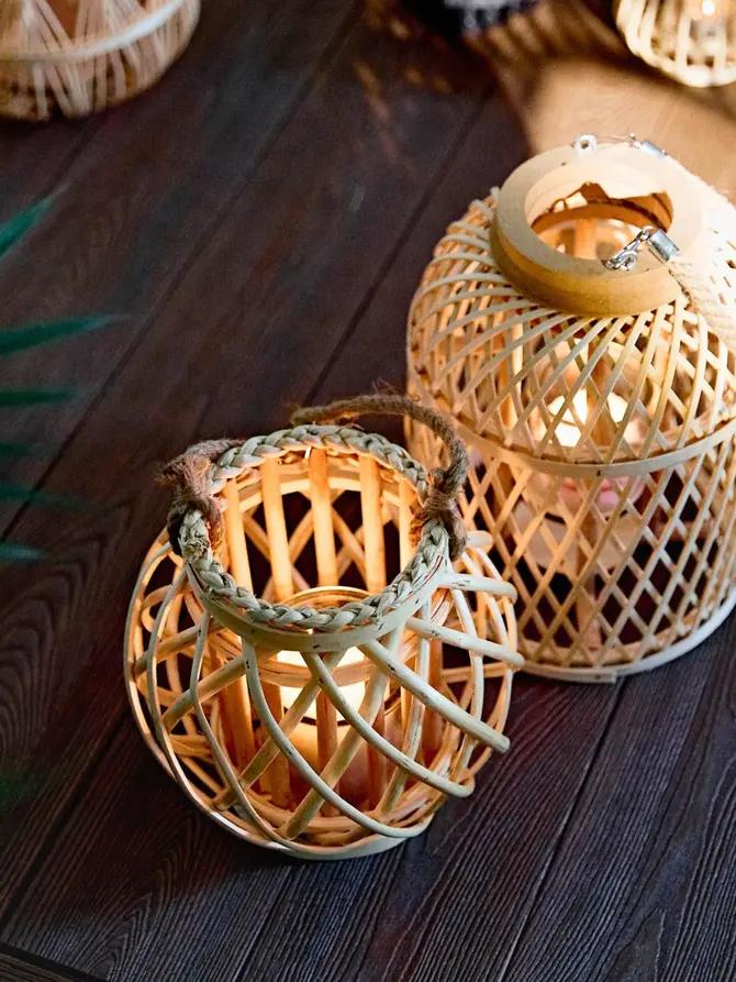 Lampion LAGGE pleciony naturalny niski 23x22 cm