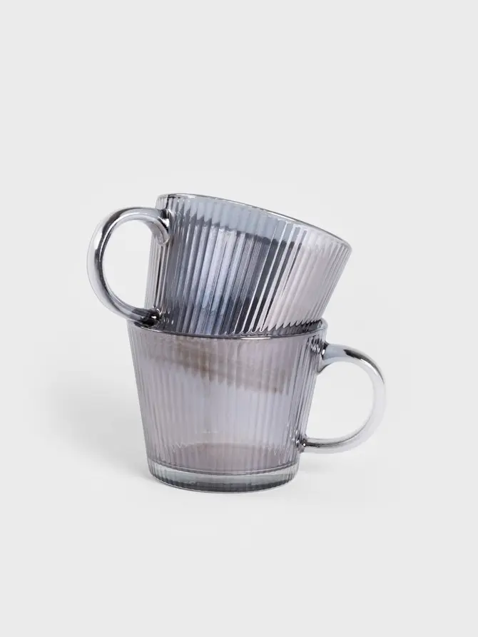 Zestaw filiżanek GLASSICO szklanych ryflowanych, szarych, 2 szt. 0,42 l