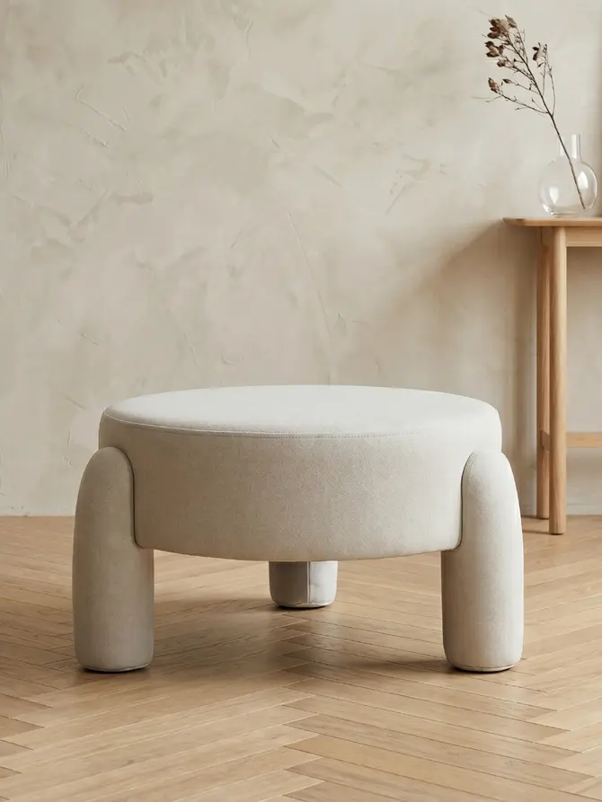 Pufa OLLERA w tkaninie ecru 65x65x36 cm