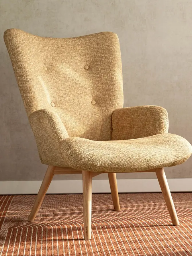 Fotel MOSS POP w tkaninie musztardowy 70x55x95 cm