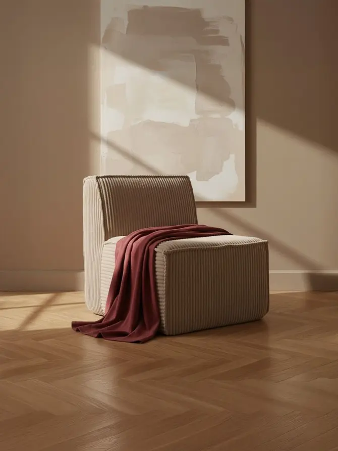 Fotel modułowy LYKKE beżowy piankowy sztruksowy 73x88x73 cm