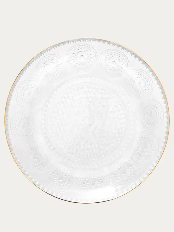 Talerzyk BARREL szklany wzorzysty ze złotym rantem 15 cm