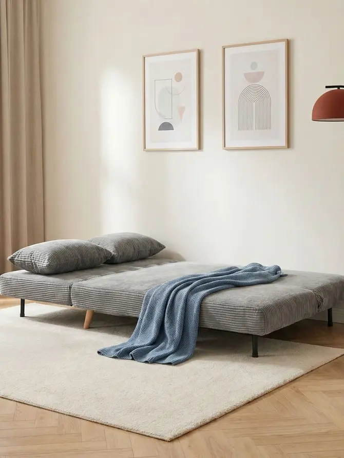 Sofa SOLACE 2-osobowa, z funkcją spania sztruksowa szara 140x91x84 cm