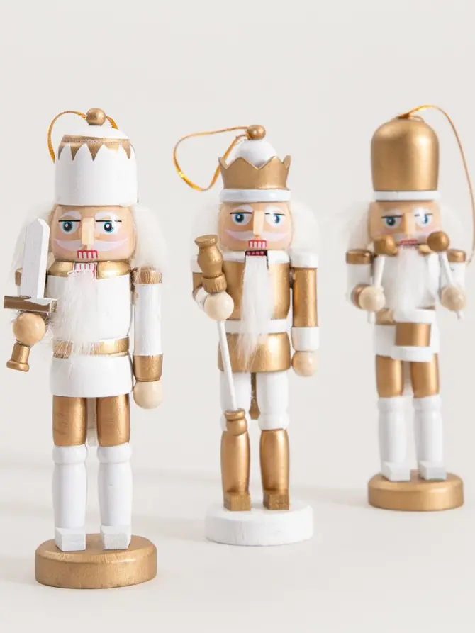 Zestaw zawieszek NUTCRACKER dziadki do orzechów biało-złote 12,5 cm 3 szt.