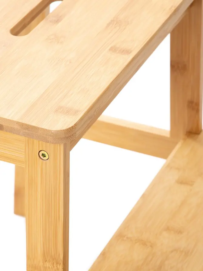 Taboret ze schodkiem PASSO bambusowy naturalny 43x43x46 cm