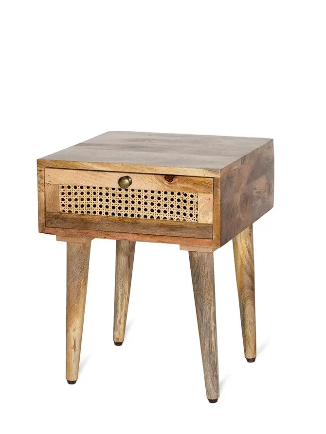 Szafka nocna NATTE lite drewno mango z rattanem 40x40x50 cm