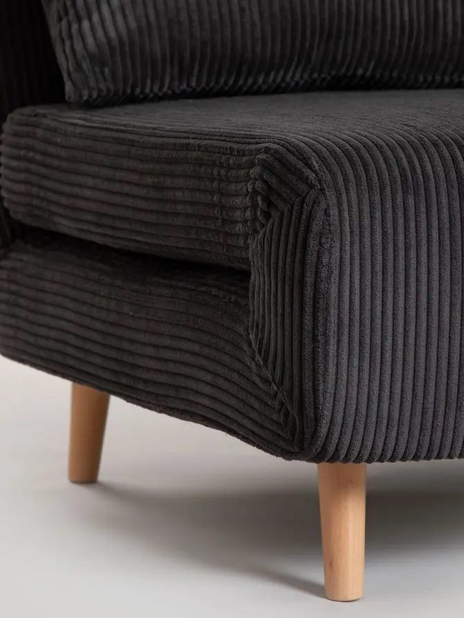 Sofa SOLACE 2-osobowa, z funkcją spania sztruksowa czarna 140x91x84 cm