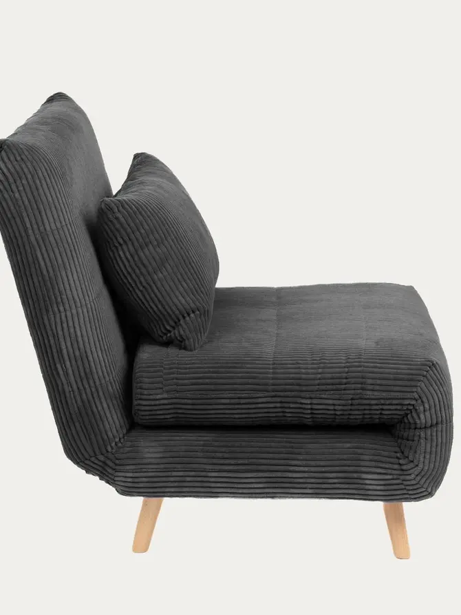 Sofa SOLACE 1-osobowa, z funkcją spania sztruksowa czarna 83x91x84 cm