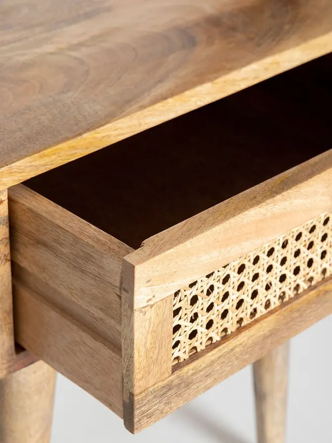 Szafka nocna NATTE lite drewno mango z rattanem 40x40x50 cm