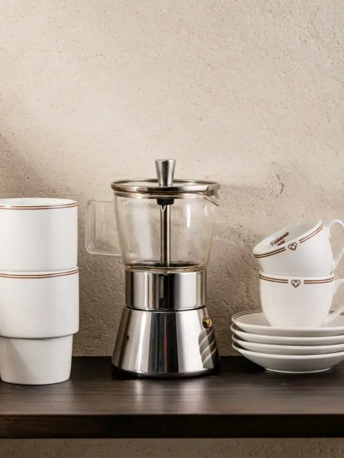 Kawiarka LUMI MOKKA stalowa ze szklanym elementem 6 cups
