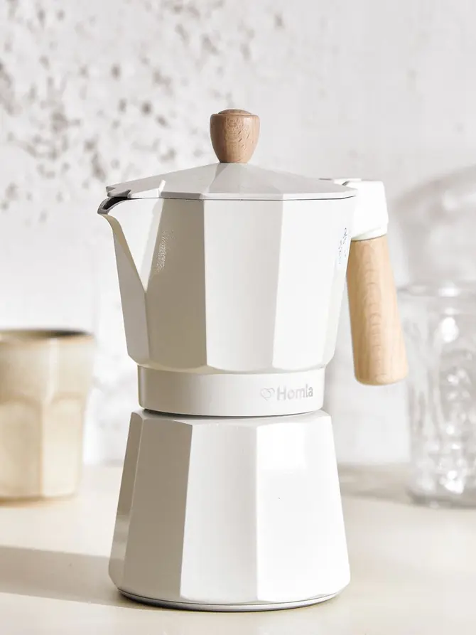 Kawiarka MIA MOKKA śmietankowa z drewnianym uchwytem 6 cups