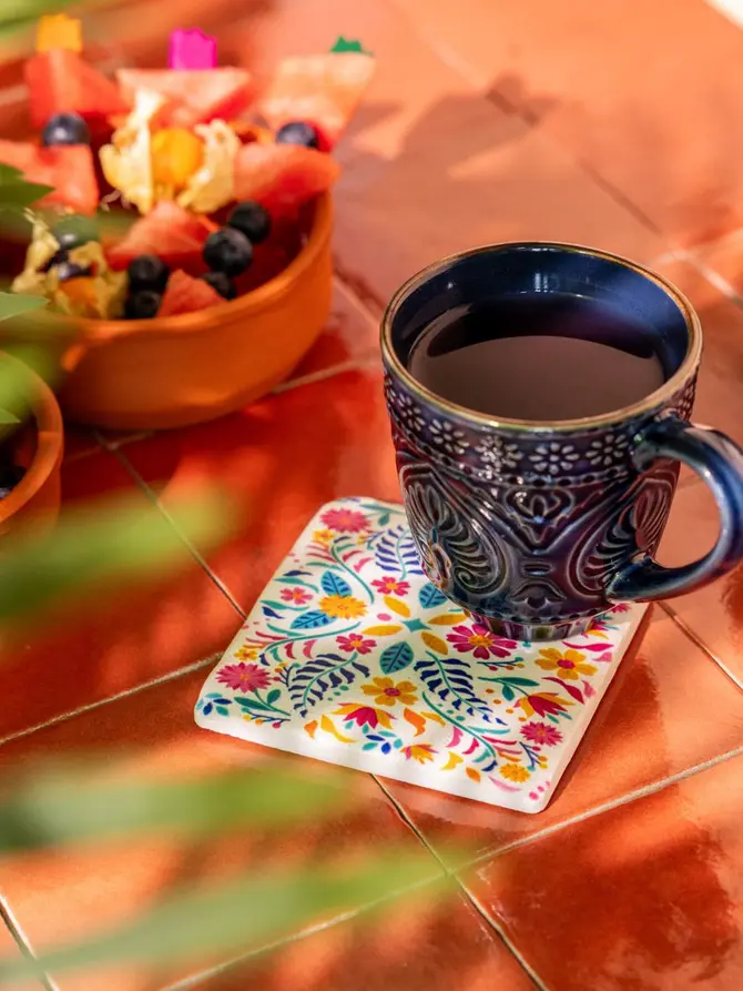 Podkładka MELTE ceramiczna kwiaty róż pomarańcz błękit 4 szt.