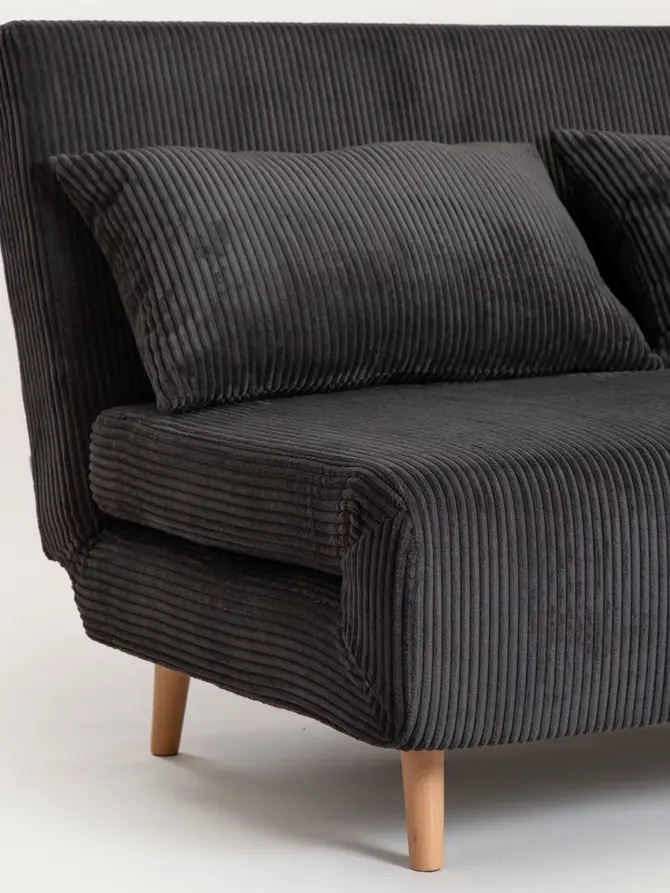 Sofa SOLACE 2-osobowa, z funkcją spania sztruksowa czarna 140x91x84 cm