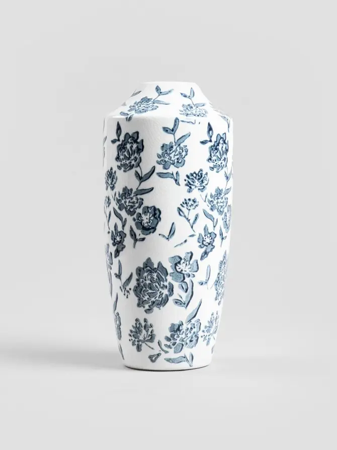 Wazon FLORAL HAMPTONS ceramiczny niebieskim wzorem 14x30 cm