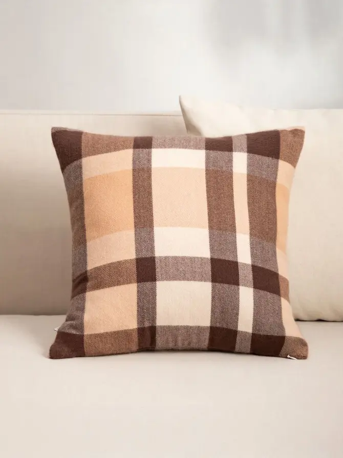 Poszewka MELROSE puszysta w kratę brązowa 45x45cm