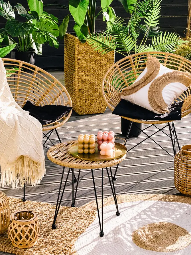 Krzesło LEUCA boho plecione naturalne z poduszką 68x65x78 cm