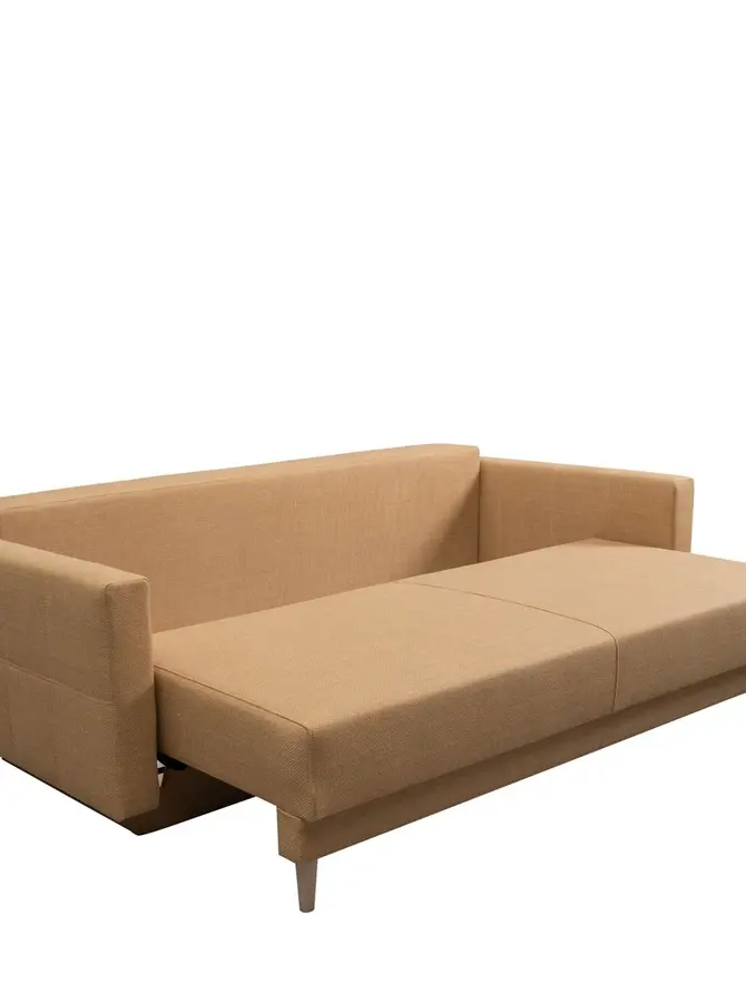 Sofa MAGNUS musztardowa z funkcją spania i pojemnikiem na pościel 216x85x91 cm
