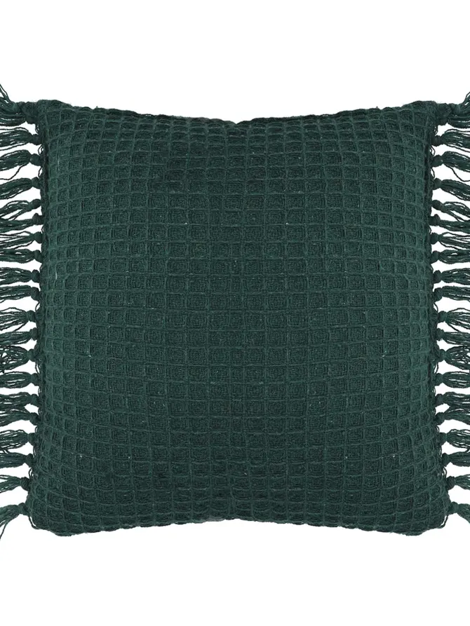 Poszewka dekoracyjna z frędzlami zielona VAFFEL 45x45 cm SS21 988466