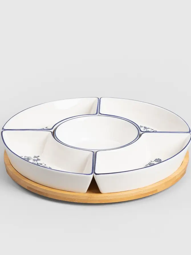 Półmisek MODERN HAMPTONS z miseczkami w listki 30cm
