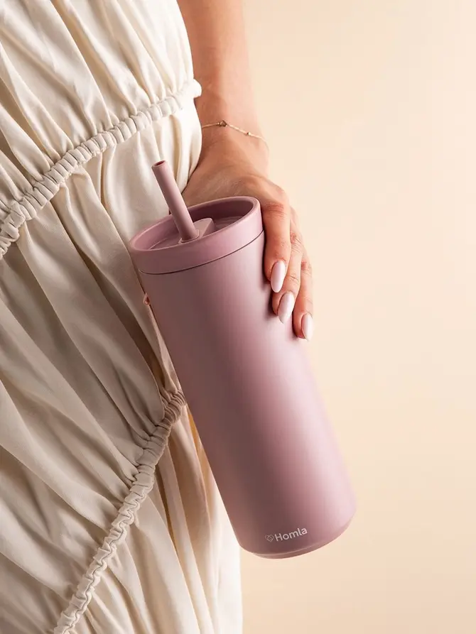 Kubek termiczny COCOA ze słomką różowy 500 ml