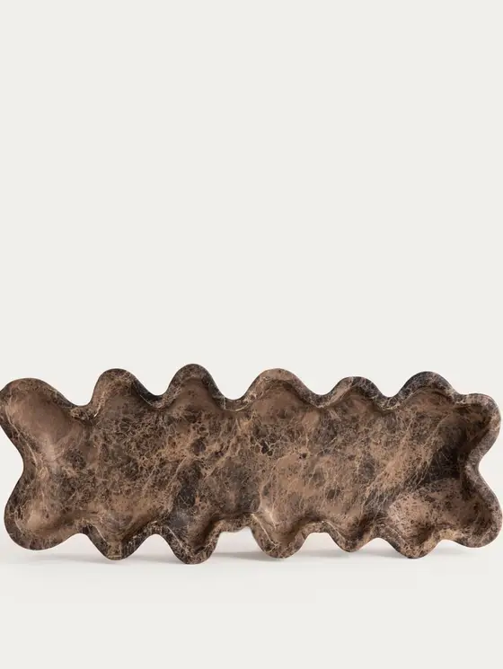 Taca dekoracyjna ELYSIAN prostokątna o falistym brzegu brązowa 36x14x4 cm
