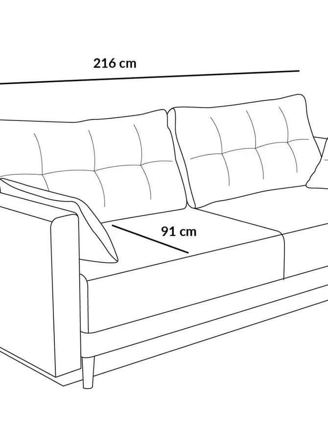 Sofa MAGNUS musztardowa z funkcją spania i pojemnikiem na pościel 216x85x91 cm